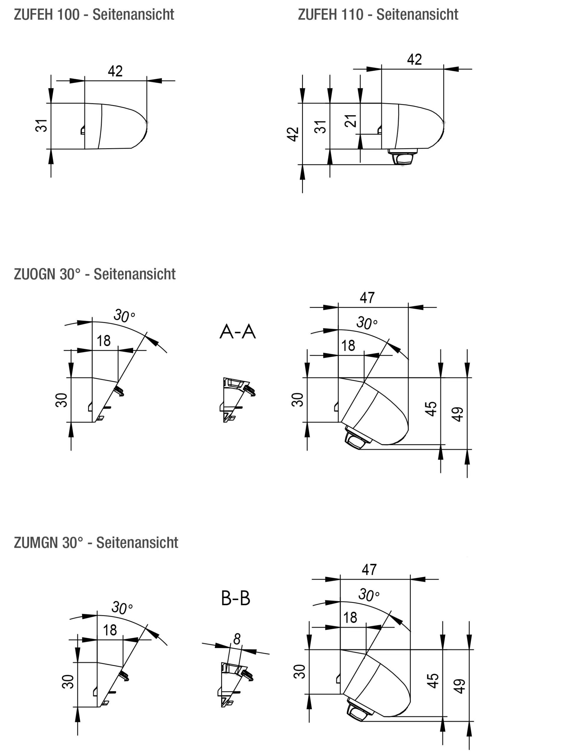 Zeichnung mit Maßen Seitenansicht ZUFEH 100/110